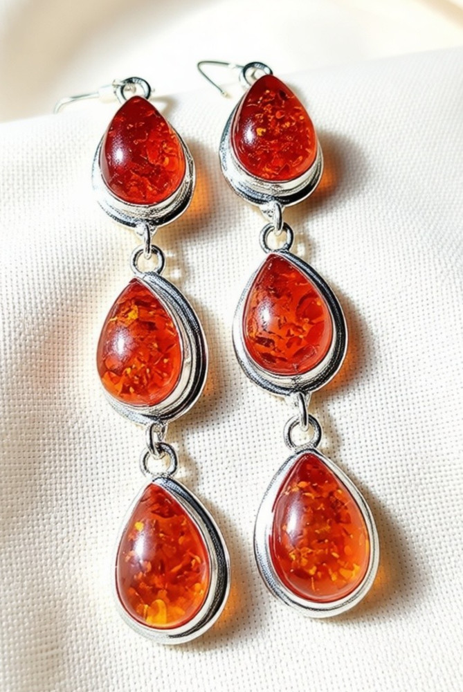 Baltic Amber (Lab-Created)Gemstone 925 Sterling Silver Handmade Jewelry Earrings