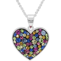 Larger Rainbow Crystal Fine Silver-Tone Heart Pendant with Chain