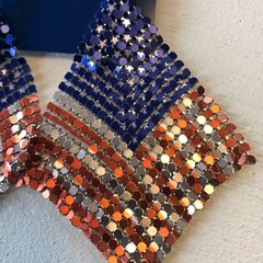 USA Flag Mesh Drop Dangle 4″ USA Flag Red Silver Blue Earrings NWT