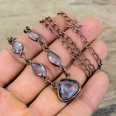 Tanzanite Quartz Gemstone Copper Engagement Electroformed Chain Necklace Jewelry