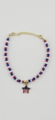 Red White & Blue Glass BeadBracelet 8in Lobster Clasp Star Charm 4th of July