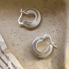 925 Silver Matte Chunky Hoop Earrings Thick Round Huggie Earrings for women 368