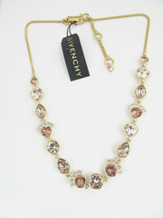 GIVENCHY Gold Tone Pink Silk Mix Crystal Collar Necklace NWT