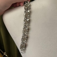 Vintage Lisner Silver Tone Leaf Link Bracelet Pink with Lobster Clasp