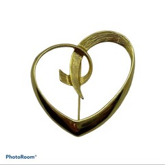 Vintage American Heart Brooch Gold Twisted Asymmetrical Elaborate 3-D Intricate