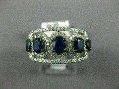 3Ct Oval Cut Simulated Blue Sapphire & Diamond Ring Band 14K White Gold Plated