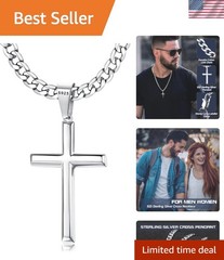 Elegant Beveled Edge Sterling Silver Cross Necklace – Adjustable 16-30 Inches