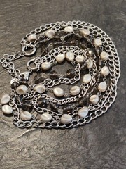 Talbots Silvertone Multi Strand Faux Pearl & Faceted Bead Necklace 18-21″