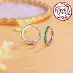 14mm 925 Sterling Silver Small Round Hoop Earrings Women Cubic Zirconia Jewelry