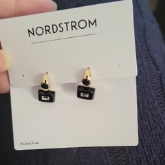 NEW Nordstrom Black and Gold Rectangular Earrings