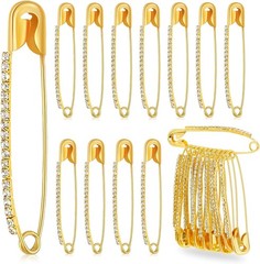 24Pcs Rhinestone Safety Pins Gold Brooch Sweater Shawl Clips Women Brooch Pins