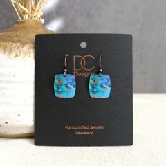 DC Designs Abstract Foliage Small Square Earrings in Blue and Green 34NS Unique