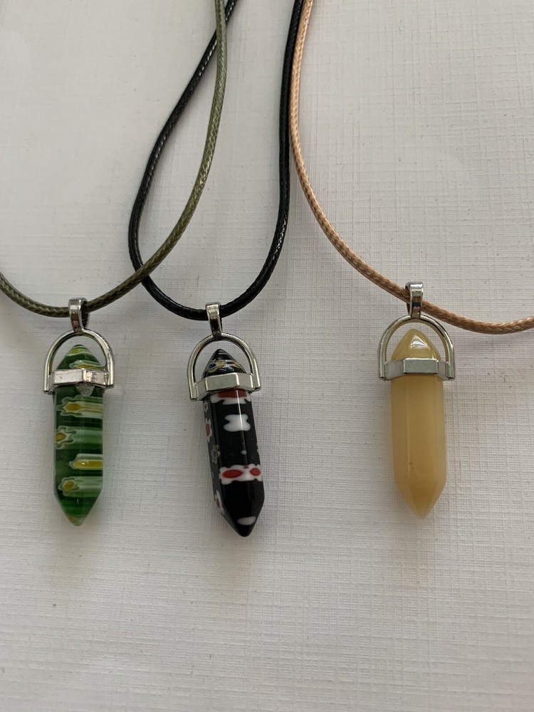 Artificial Stone Bullet Shaped Neckless with Waxed Cord (Package of three)