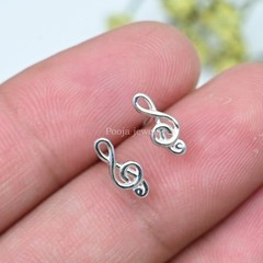 925 Sterling Silver Treble Clef Stud Earrings Music Note Minimalist Jewelry Gift