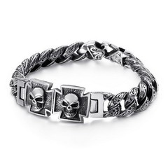 Mens Titanium Steel ID Bracelet Silver Cuban Link Chain Gothic Punk 21.5cm