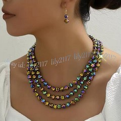 3 Rows Faceted Multicolor Crystal Rondelle Beads Necklace Earrings Jewelry Set