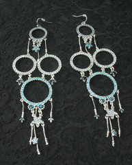 PILGRIM Blue Swarovski Sparkly Crystal LONG Earrings Silver Stars Vintage Jewels