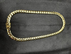 14k Yellow Gold Cuban Link Chain Necklace, Box Clasp, Signed, No Stone