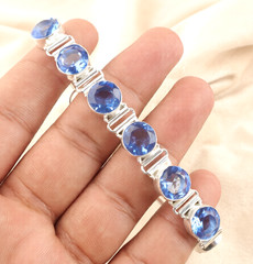 Tanzanite Quartz Gemstone 925 Sterling Silver Handmade Jewelry Bracelet 8″
