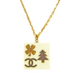 Chanel Long Necklace Icon Series Coco Mark Gold x White x Brown GP Ladies