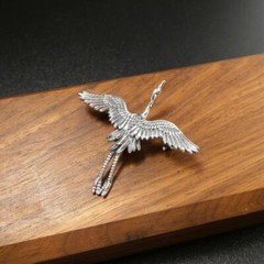 Unique Sterling Silver Open Wing Flying Egret Stork Bird Brooch Pin Fine Details