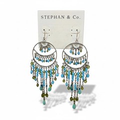 Stephan & Co Women’s Boho Dark Silver Blue Green Chandelier Earrings NWT