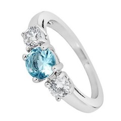 March Birthstone Ring Womens Blue Cubic Zirconia Stainless Steel Band Sizes 3-10