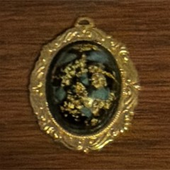 Gold Tone Oval Black Cabochon Stone Bezel Charm Pendant with Bail