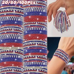 20/50/100Pcs 4th of July Stackable Rhinestone Bracelets Independence Day Jewelry
