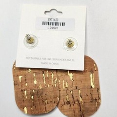 VIOLA Patriotic 4th Of July Rounded Rectangular Cork Statement Earrings NWT