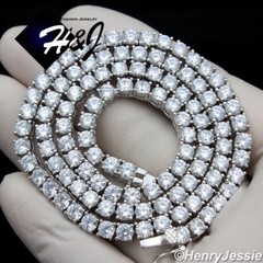 16-30″MEN WOMEN 14K WHITE GOLD PLATED ICY BLING CZ 4MM 1 ROW TENNIS NECKLACE*NB1