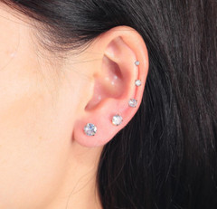 Silver Stainless Steel Round CZ Stud Earrings for Women Men Piercing Screw Back