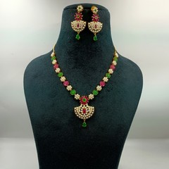 Ethnic 22K Gold Plated Kemp Ruby Emerald & Pearl Necklace Jewelry For Women