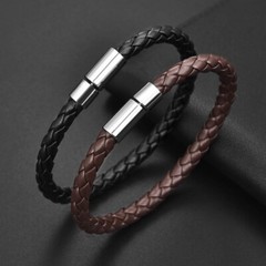 Classic Simple Braided Leather Bracelet Bangle In Black or Brown