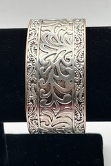 Floral Mixed Metal Scroll Work Cuff Bracelet – Silver Tone & Copper