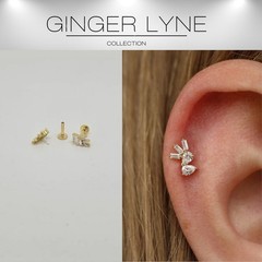 Pear Baguette CZ Flat Back Earrings for Cartilage Helix Tragus Lobe 16g Gold …