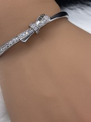 Bow Bangle Bracelet Fancy Elegant For Any Occasion Silver Plated Tone