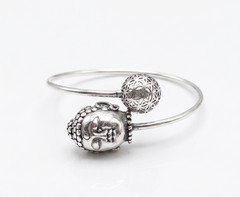 Handmade Buddha Head Silver & Brass Cuff Bracelet | Spiritual Adjustable Open