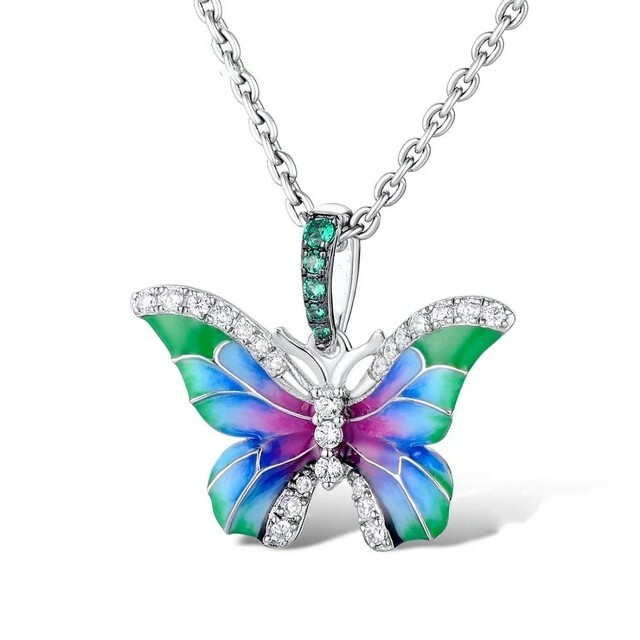 Multicolor Butterfly Necklace Sterling Silver for Women and Girls