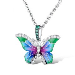 Multicolor Butterfly Necklace Sterling Silver for Women and Girls
