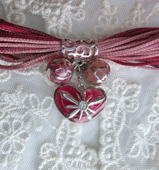 Angelique de Paris Charm Bracelet Clear Topaz Red Resin Heart Multi Colors Cords