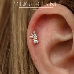 Pear Baguette CZ Flat Back Earrings for Cartilage Helix Tragus Lobe 16g Gold …