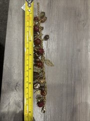 Fall Time Bracelet Brown Red Leaves Lia Sophia Gold Tone 8″ Bracelet