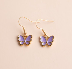 Cute Tiny Purple Butterfly Garden Small Hook Dangle Drop Earrings Adorable