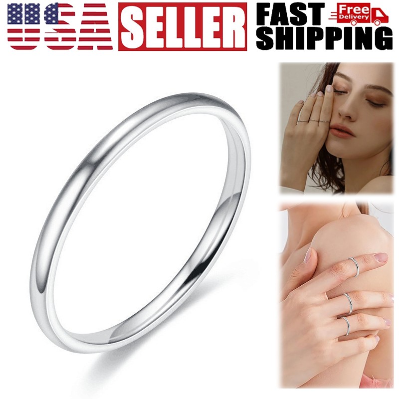 Solid Sterling Silver Ring Midi Thin Stacking, 2mm Polished Band, Sizes 6 to 10