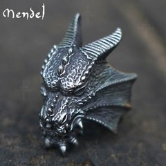 MENDEL Cool Large Gothic Mens Stainless Steel Dragon Head Ring For Men Size 7-15