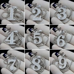 925 STERLING SILVER 18″-30″X2MM BEADED CHAIN ICY BLING CZ NUMBER PENDANT*SP179