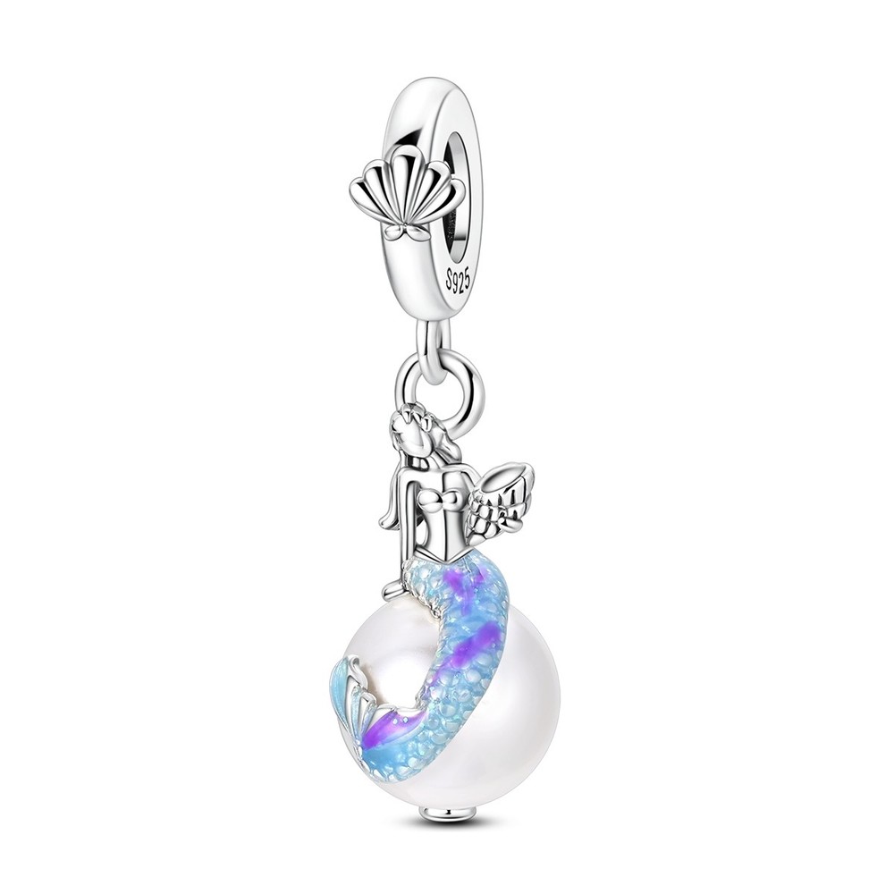 MULA Fine 925 Stering Silver DIY Charm Mermaid Pearl Pendant for Women Bracelet