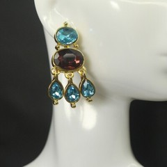 Retro Artificial Gemstone Crystal Tassel Earrings Niche Light Luxury Earrings
