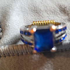 Silver Tone Band Ring Size 7 Large Square Blue Stone Metal Fashion Jewelry
